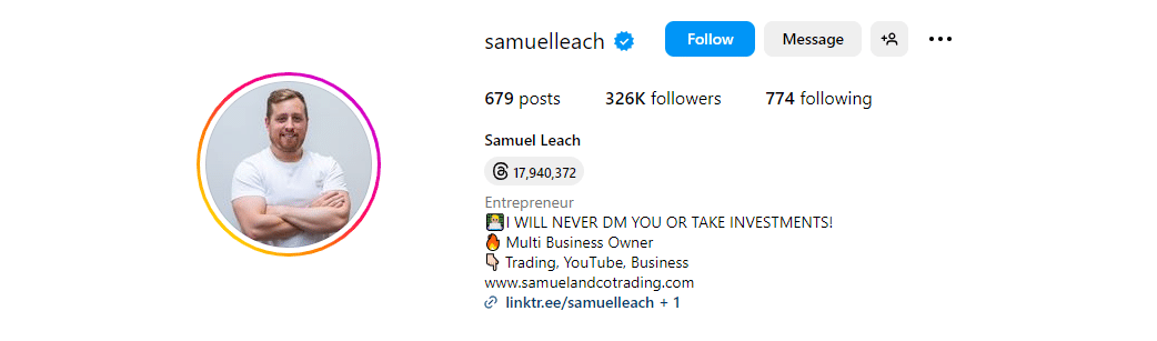 Samuel Leach - Forex Traders to follow on Instagram