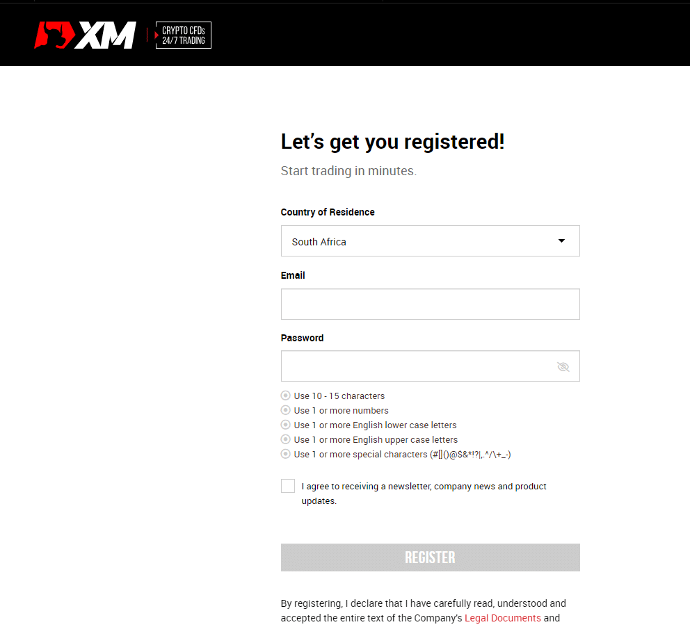 XM Account registration